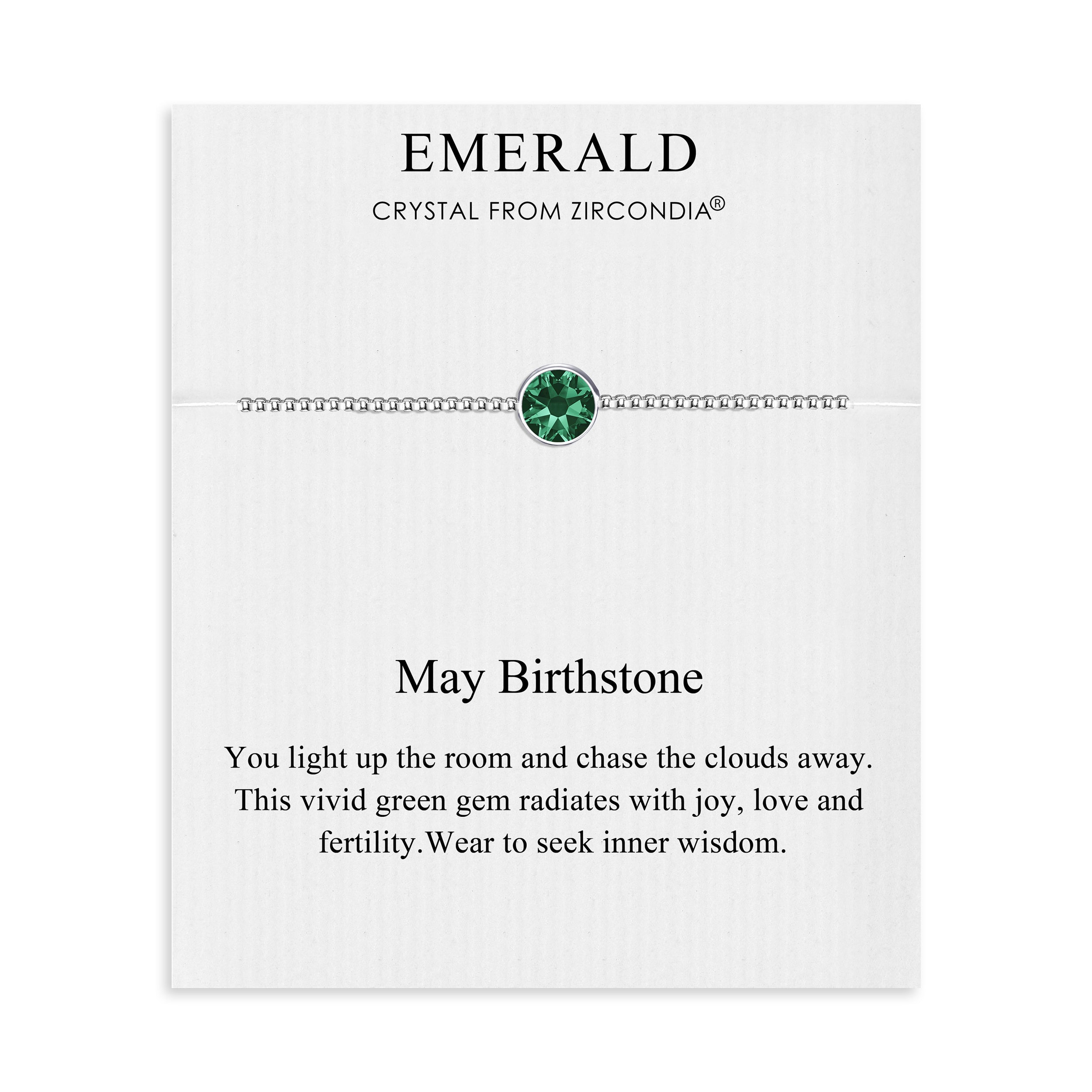 May (Emerald) Birthstone Bracelet Created with Zircondia® Crystals by Philip Jones Jewellery