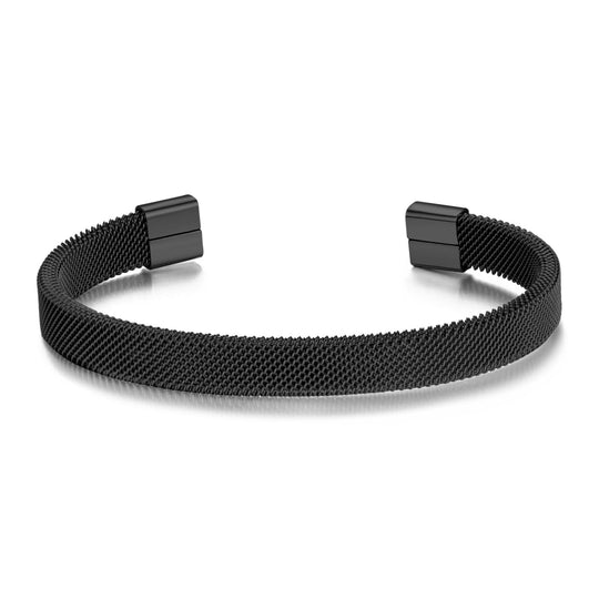 Men's Black Stainless Steel Mesh Cuff Bracelet - Philip Jones Jewellery