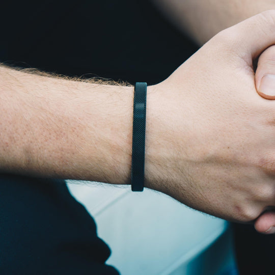 Men's Black Stainless Steel Mesh Cuff Bracelet - Philip Jones Jewellery