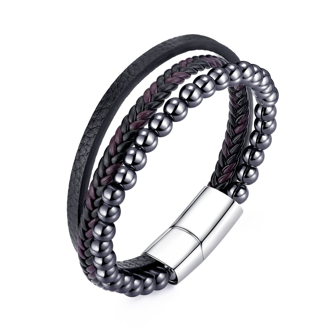 Men's Genuine Leather Hematite Bracelet - Philip Jones Jewellery