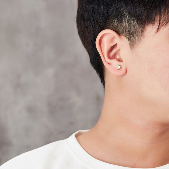 Men's Gold Plated 6mm Magnetic Clip On Earrings Created with Zircondia® Crystals - Philip Jones Jewellery