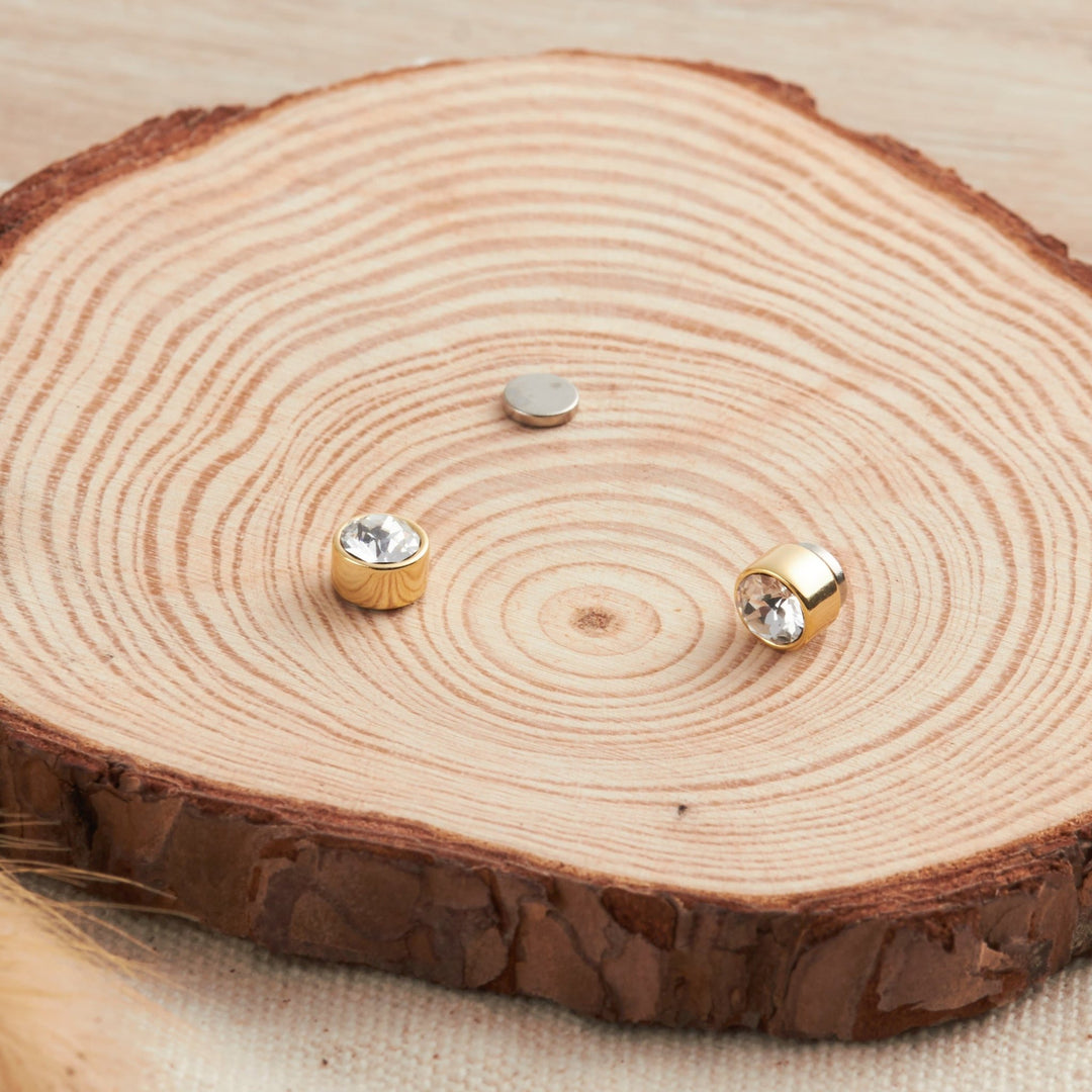 Men's Gold Plated 6mm Magnetic Clip On Earrings Created with Zircondia® Crystals - Philip Jones Jewellery