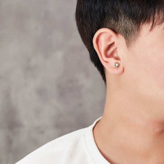 Men's Gold Plated Round Magnetic Clip On Stud Earrings Created with Zircondia® Crystals - Philip Jones Jewellery