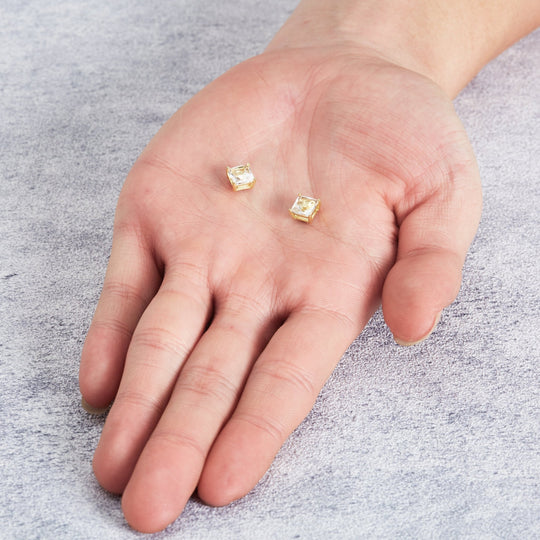 Men's Gold Plated Square Magnetic Clip On Stud Earrings Created with Zircondia® Crystals - Philip Jones Jewellery