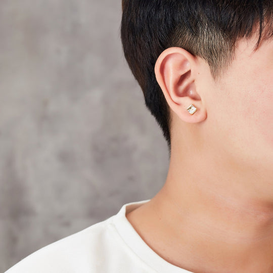 Men's Gold Plated Square Magnetic Clip On Stud Earrings Created with Zircondia® Crystals - Philip Jones Jewellery