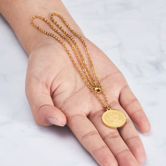 Men's Gold Plated Stainless Steel St Christopher Necklace - Philip Jones Jewellery