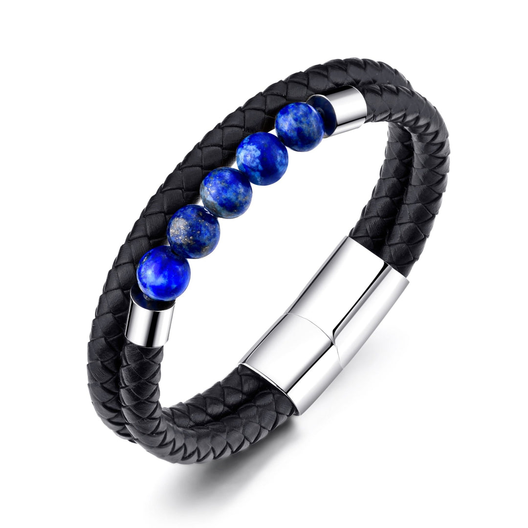 Men's Lapis Genuine Leather Bracelet - Philip Jones Jewellery