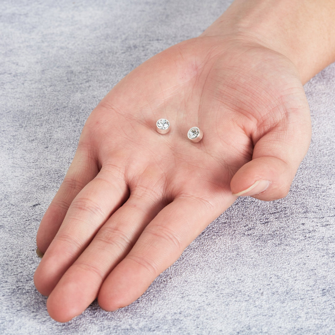 Men's Silver Plated 6mm Magnetic Clip On Earrings Created with Zircondia® Crystals - Philip Jones Jewellery