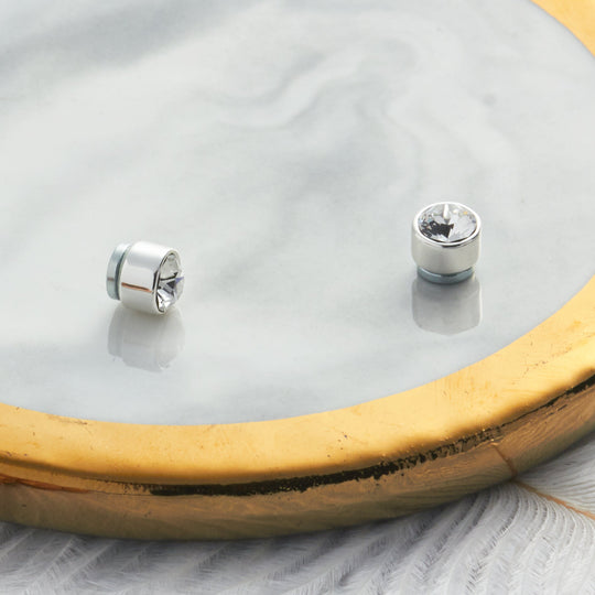 Men's Silver Plated 6mm Magnetic Clip On Earrings Created with Zircondia® Crystals - Philip Jones Jewellery