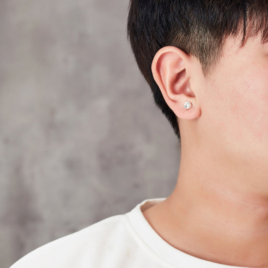 Men's Silver Plated 6mm Magnetic Clip On Earrings Created with Zircondia® Crystals - Philip Jones Jewellery