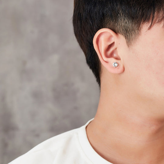 Men's Silver Plated Round Magnetic Clip On Stud Earrings Created with Zircondia® Crystals - Philip Jones Jewellery