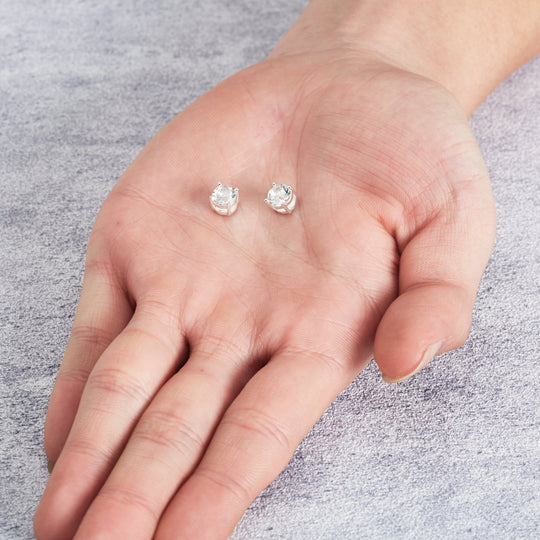 Men's Silver Plated Round Magnetic Clip On Stud Earrings Created with Zircondia® Crystals - Philip Jones Jewellery