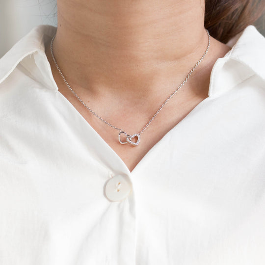 Mother and Daughter Heart Link Necklace with Quote Card Created with Zircondia® Crystals - Philip Jones Jewellery