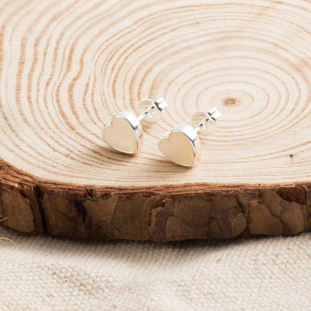 Mother of Pearl Heart Stud Earrings - Philip Jones Jewellery