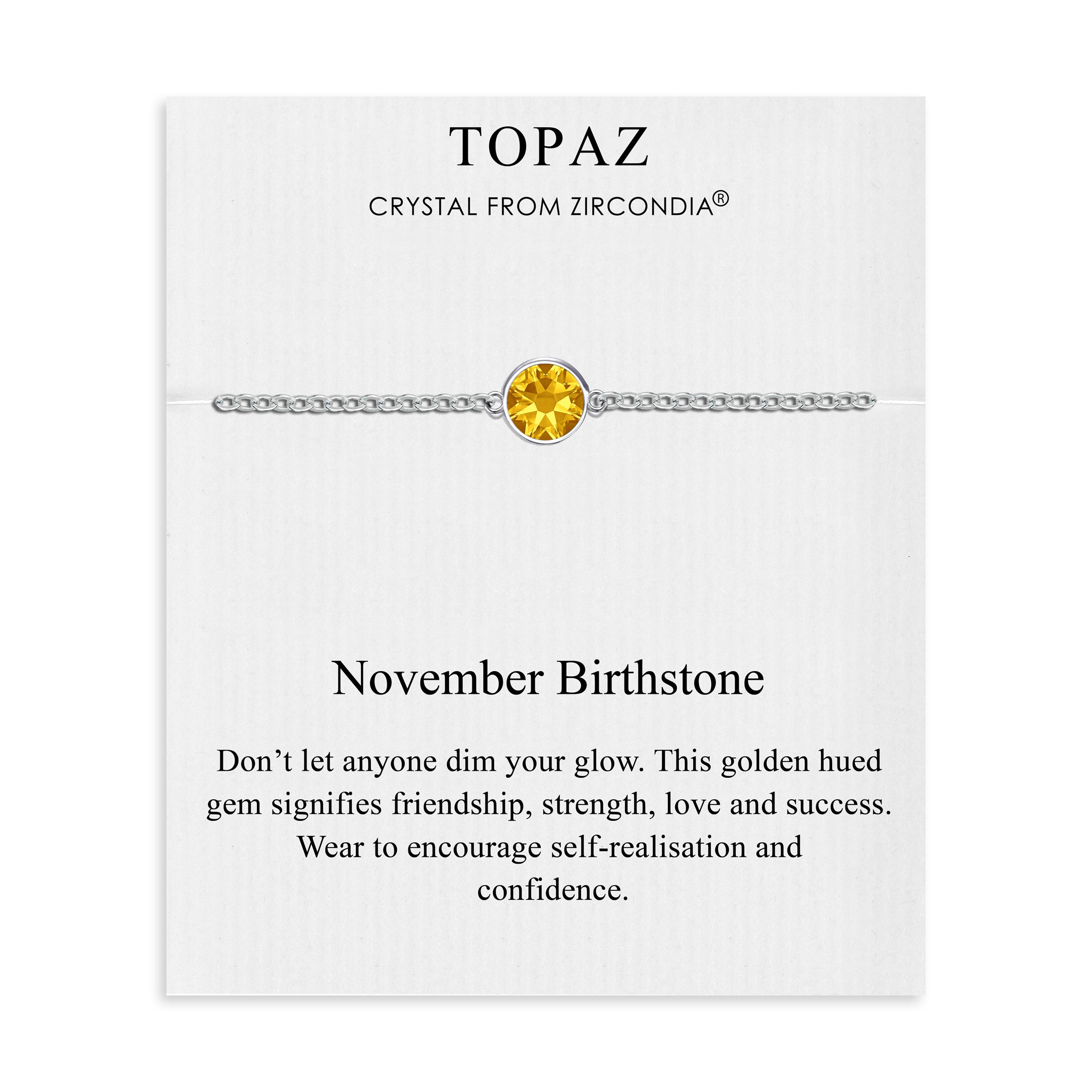 November (Topaz) Birthstone Anklet Created with Zircondia® Crystals by Philip Jones Jewellery