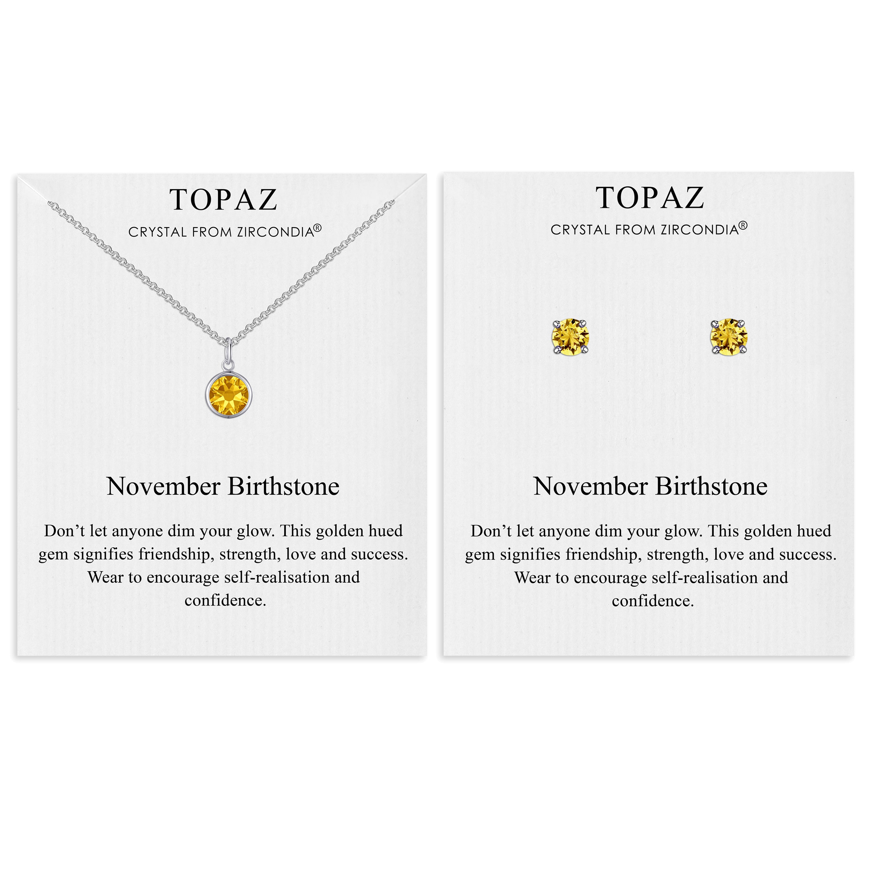 November (Topaz) Birthstone Necklace & Earrings Set Created with Zircondia® Crystals by Philip Jones Jewellery