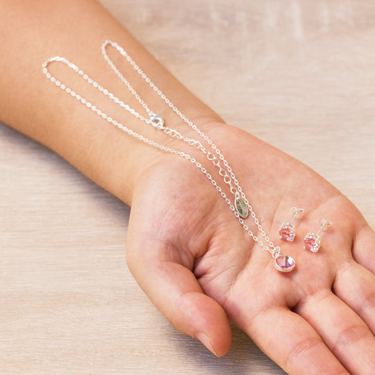 October (Tourmaline) Birthstone Necklace & Earrings Set Created with Zircondia® Crystals - Philip Jones Jewellery