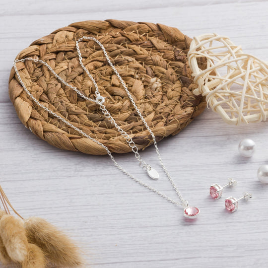 October (Tourmaline) Birthstone Necklace & Earrings Set Created with Zircondia® Crystals - Philip Jones Jewellery