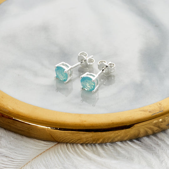 Pacific Green Opal Earrings Created with Zircondia® Crystals - Philip Jones Jewellery