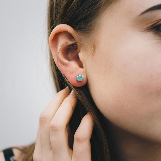 Pacific Green Opal Earrings Created with Zircondia® Crystals - Philip Jones Jewellery