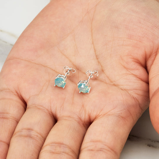 Pacific Green Opal Earrings Created with Zircondia® Crystals - Philip Jones Jewellery