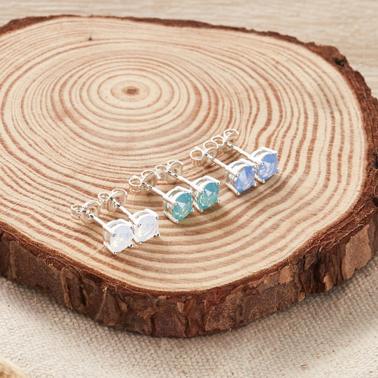 Pack of Three Opal Earrings Created with Zircondia® Crystals - Philip Jones Jewellery