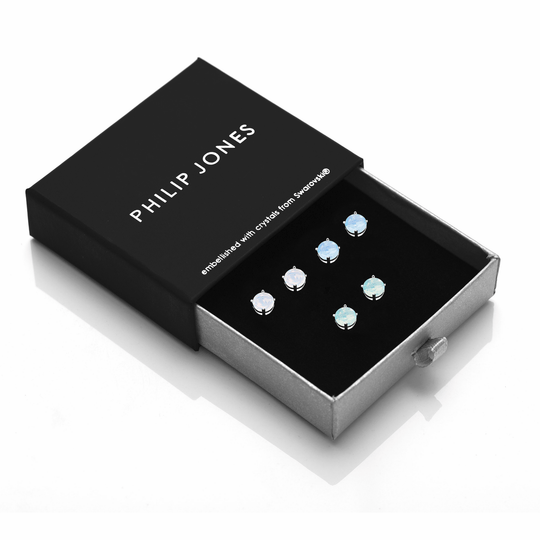 Pack of Three Opal Earrings Created with Zircondia® Crystals - Philip Jones Jewellery