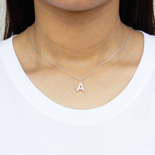 Pave Initial Necklace Letter A Created with Zircondia® Crystals - Philip Jones Jewellery