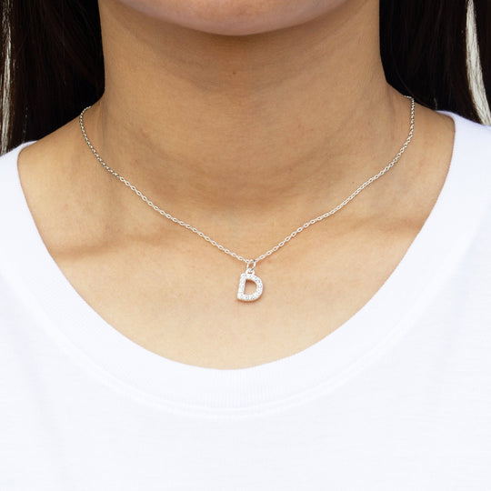 Pave Initial Necklace Letter D Created with Zircondia® Crystals - Philip Jones Jewellery