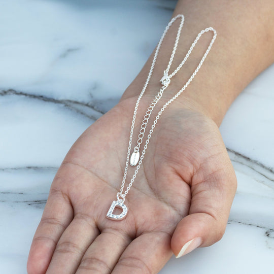 Pave Initial Necklace Letter D Created with Zircondia® Crystals - Philip Jones Jewellery
