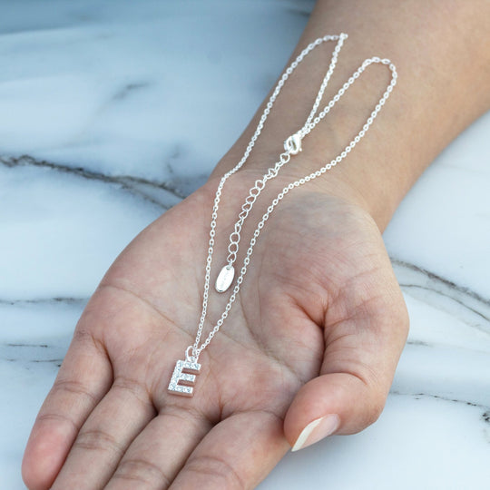 Pave Initial Necklace Letter E Created with Zircondia® Crystals - Philip Jones Jewellery