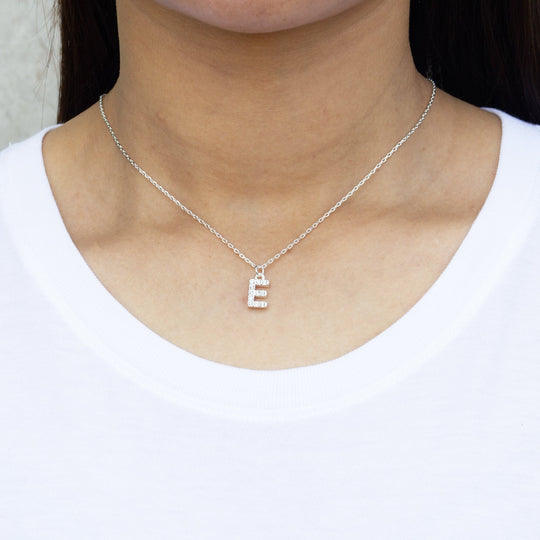 Pave Initial Necklace Letter E Created with Zircondia® Crystals - Philip Jones Jewellery