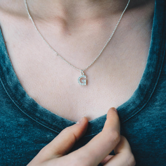 Pave Initial Necklace Letter G Created with Zircondia® Crystals - Philip Jones Jewellery