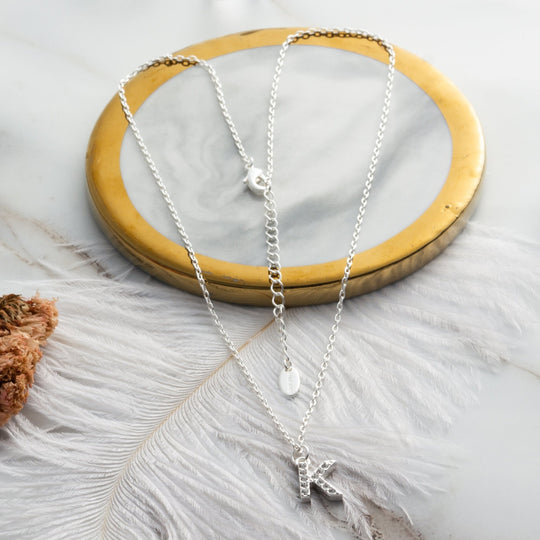 Pave Initial Necklace Letter K Created with Zircondia® Crystals - Philip Jones Jewellery