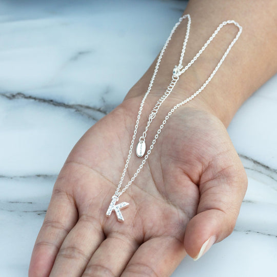 Pave Initial Necklace Letter K Created with Zircondia® Crystals - Philip Jones Jewellery