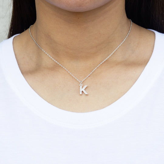 Pave Initial Necklace Letter K Created with Zircondia® Crystals - Philip Jones Jewellery
