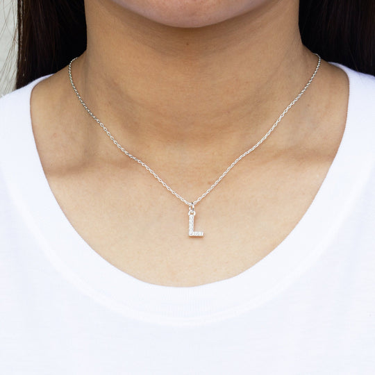 Pave Initial Necklace Letter L Created with Zircondia® Crystals - Philip Jones Jewellery