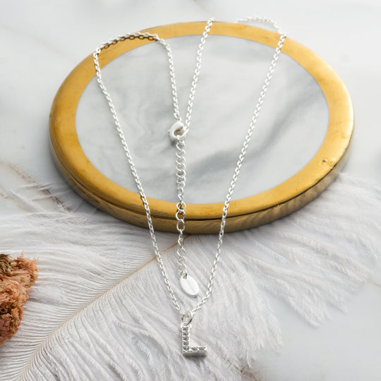 Pave Initial Necklace Letter L Created with Zircondia® Crystals - Philip Jones Jewellery