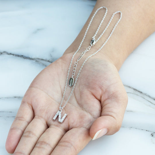 Pave Initial Necklace Letter N Created with Zircondia® Crystals - Philip Jones Jewellery