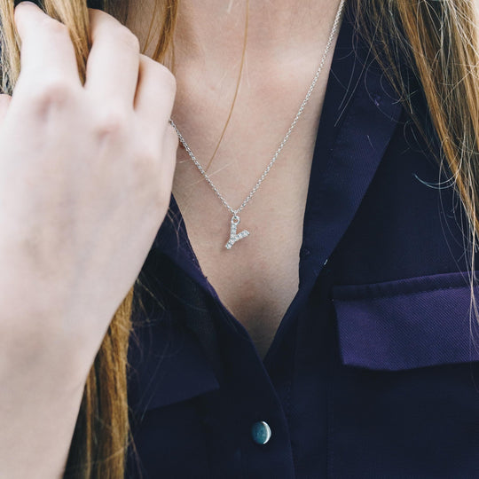Pave Initial Necklace Letter Y Created with Zircondia® Crystals - Philip Jones Jewellery