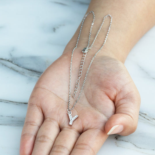 Pave Initial Necklace Letter Y Created with Zircondia® Crystals - Philip Jones Jewellery