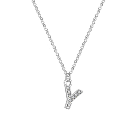 Pave Initial Necklace Letter Y Created with Zircondia® Crystals - Philip Jones Jewellery