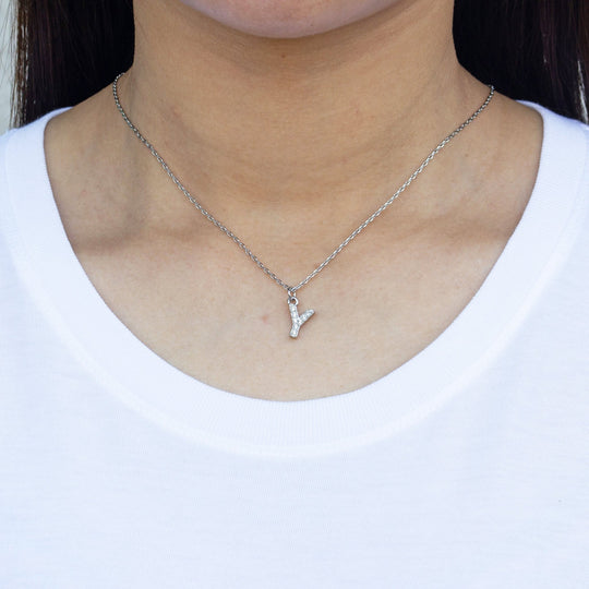 Pave Initial Necklace Letter Y Created with Zircondia® Crystals - Philip Jones Jewellery