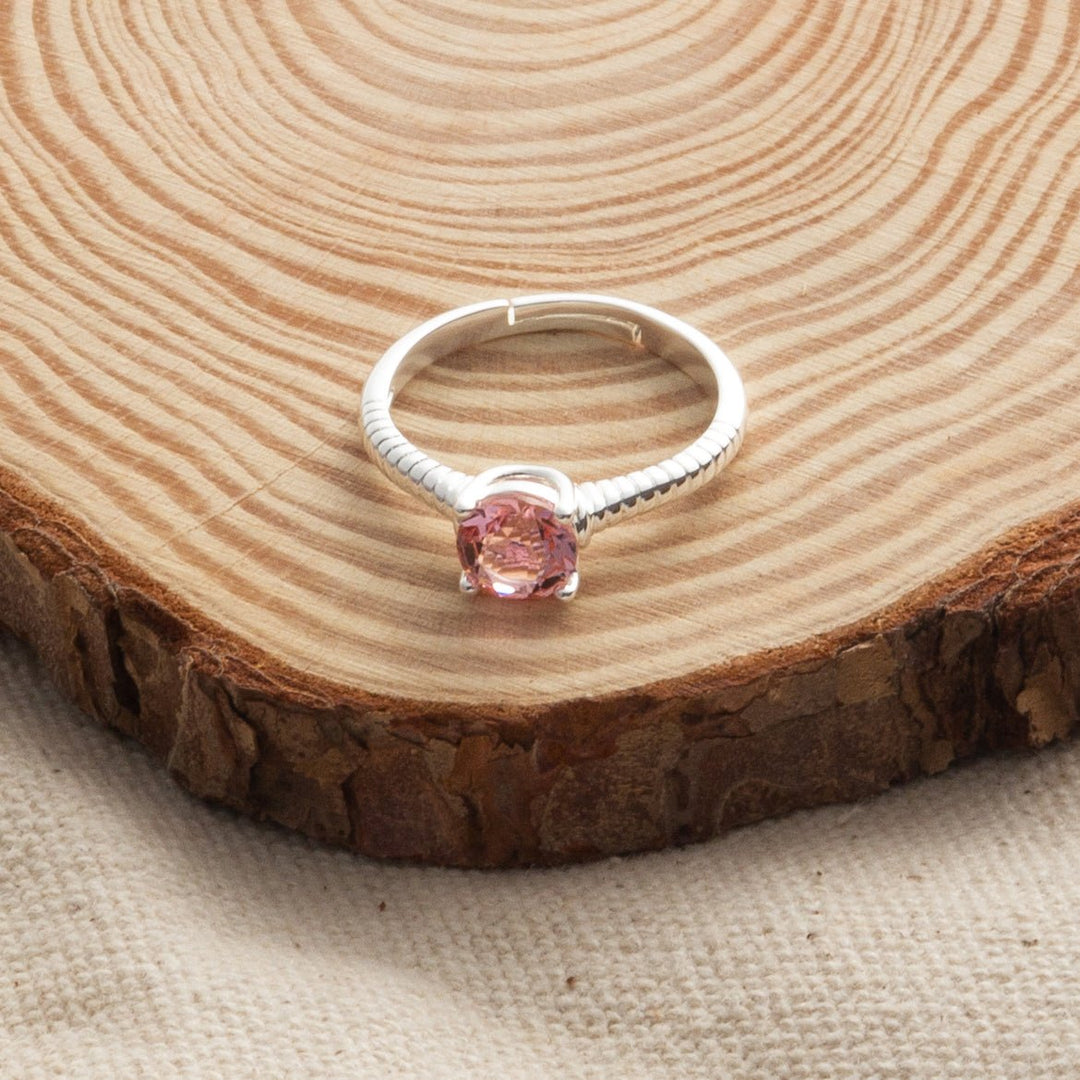 Pink Adjustable Crystal Ring Created with Zircondia® Crystals - Philip Jones Jewellery