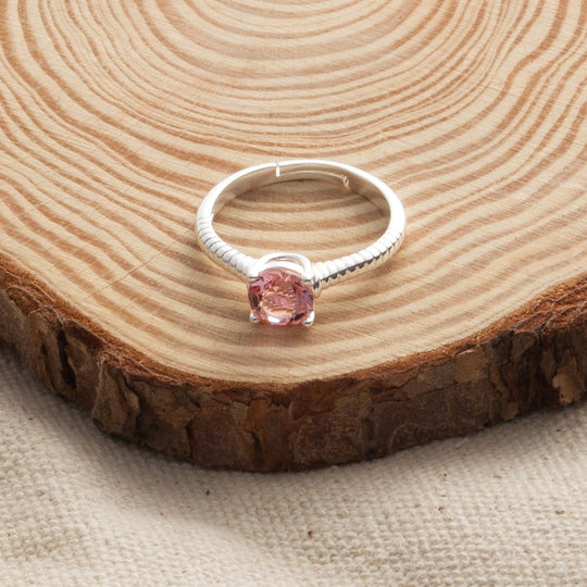 Pink Adjustable Crystal Ring Created with Zircondia® Crystals - Philip Jones Jewellery