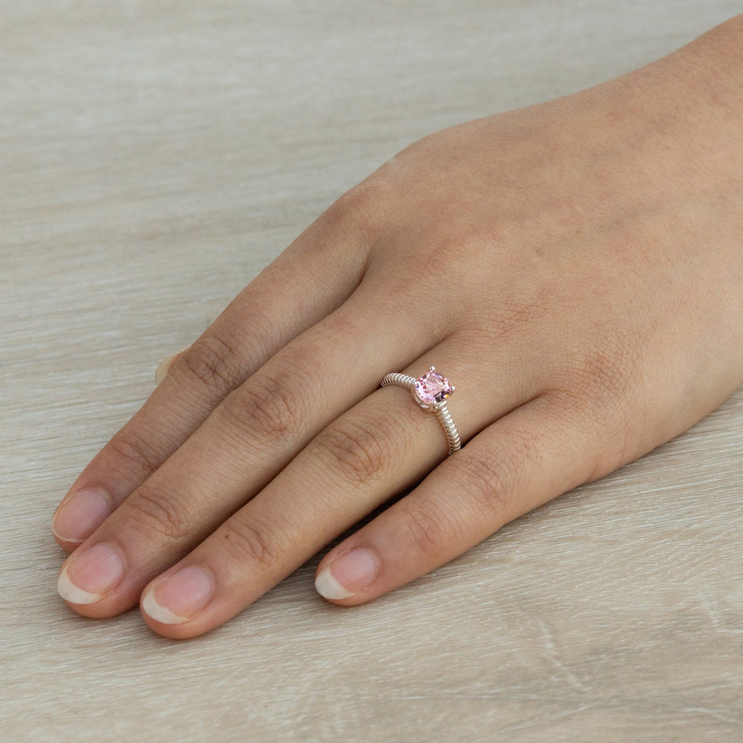 Pink Adjustable Crystal Ring Created with Zircondia® Crystals - Philip Jones Jewellery