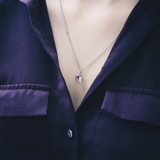 Pink Crystal Necklace Created with Zircondia® Crystals - Philip Jones Jewellery