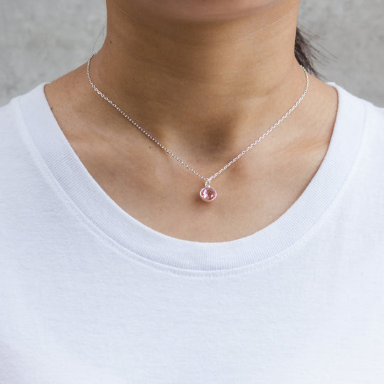 Pink Crystal Necklace Created with Zircondia® Crystals - Philip Jones Jewellery