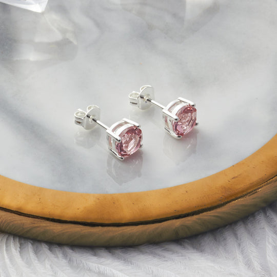 Pink Stud Earrings Created with Zircondia® Crystals - Philip Jones Jewellery