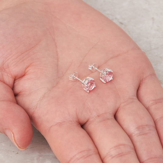 Pink Stud Earrings Created with Zircondia® Crystals - Philip Jones Jewellery